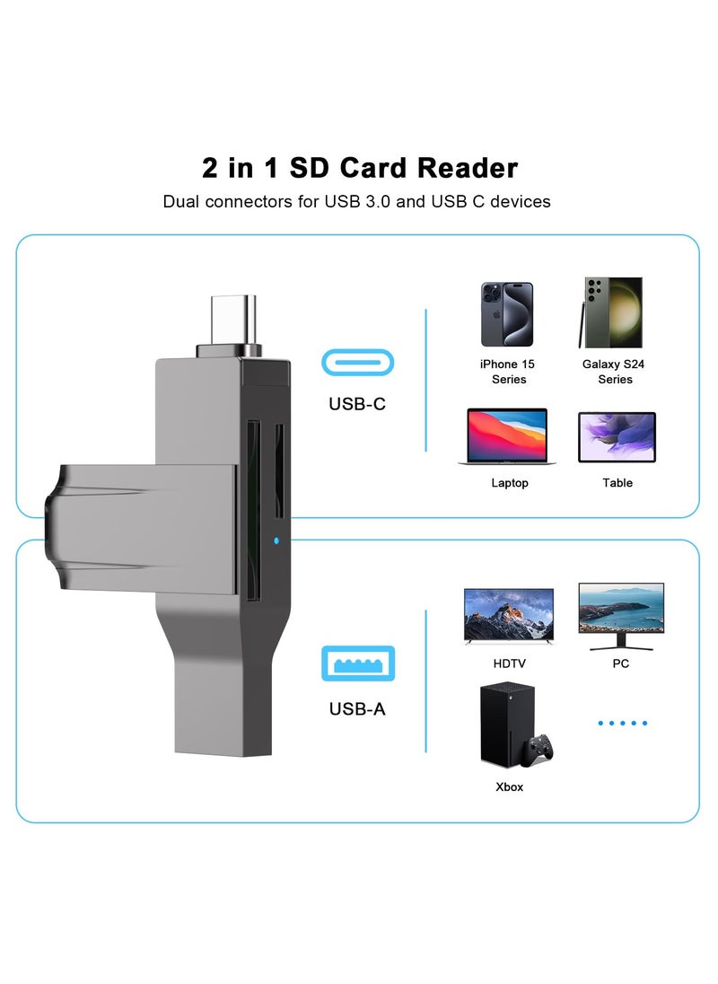 Generic - USB C and USB 3.0 Dual Slot Card Reader for SDXC, SDHC, MMC, RS-MMC, Micro SDXC, Micro SD, Micro SDHC, UHS-I Cards Compatible with iPhone, MacBook, iPad, and Android - Image 1