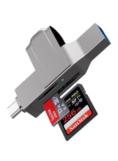 USB C and USB 3.0 Dual Slot Card Reader for SDXC, SDHC, MMC, RS-MMC, Micro SDXC, Micro SD, Micro SDHC, UHS-I Cards Compatible with iPhone, MacBook, iPad, and Android