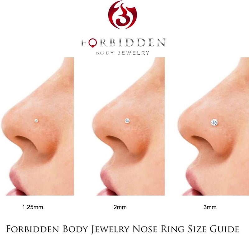 Forbidden Body Jewelry FBJ 14k Nose Ring, 22g, Solid 7mm Micro Stud, 2mm CZ Simulated Diamond, Non-Irritating Skin Safe Real Gold, Women/Men (Sold Individually) - Image 5