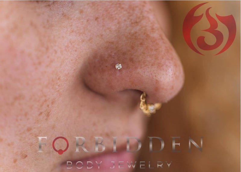 Forbidden Body Jewelry FBJ 14k Nose Ring, 22g, Solid 7mm Micro Stud, 2mm CZ Simulated Diamond, Non-Irritating Skin Safe Real Gold, Women/Men (Sold Individually) - Image 3