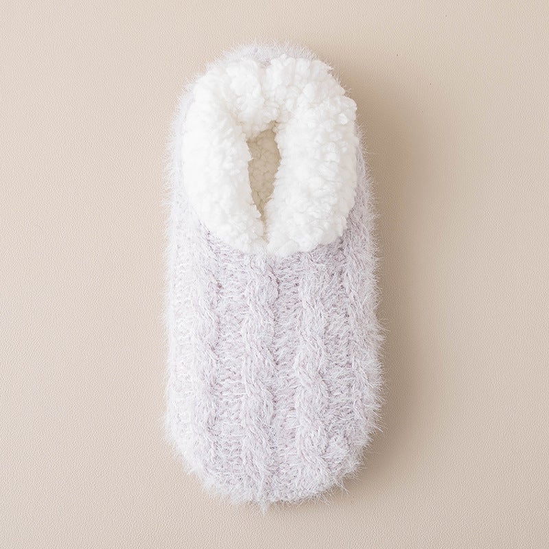 Thick Fleece Socks Women Winter Non-slip Home Lotus root purple 