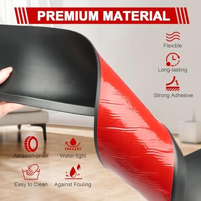 FLEXIBLE WALL BASEBOARD MOLDING TRIM 4 INCH X 105 FEET, SELF-ADHESIVE RUBBER BASEBOARD FOR WALLS, PEEL AND STICK BASEBOARD TRIM FOR VINYL WALL BASE (BLACK) - Image 3
