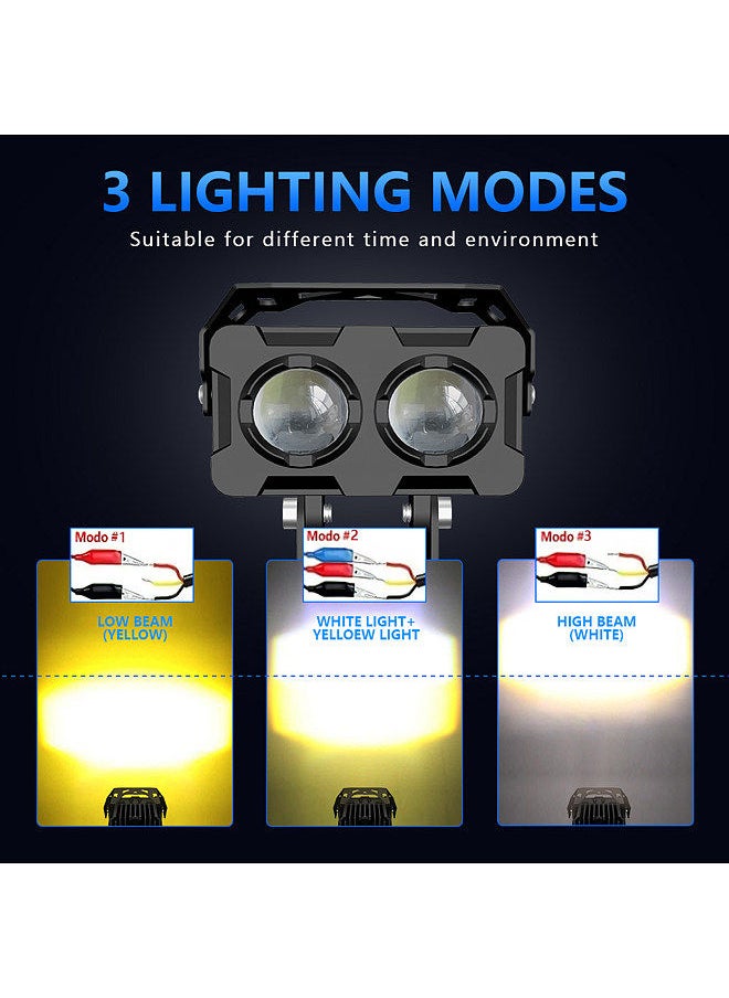 Generic 2Pcs Motorcycle Spot Lights Motorcycle LED Driving Fog Lights White and Amber LED Spotlights 120W 12000LM for Motorcycle Tractor Truck ATV SUV Boat  - Image 3