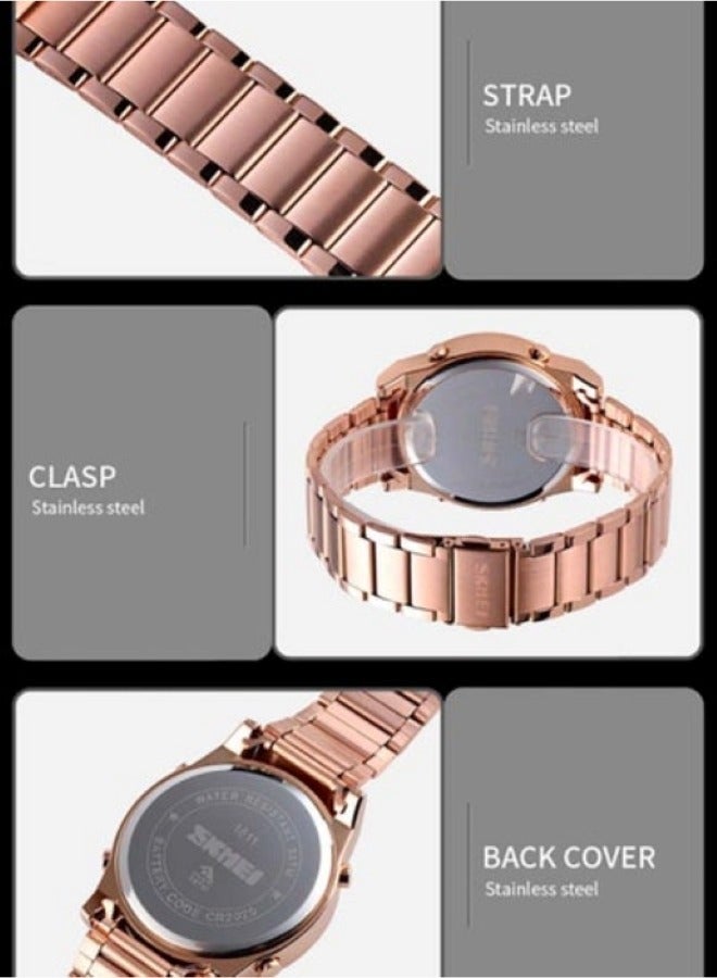 ساعة رقمية للرجال 1611 مصنوعة من خليط معدني - 43 ملم - ذهبي وردي - Image 3