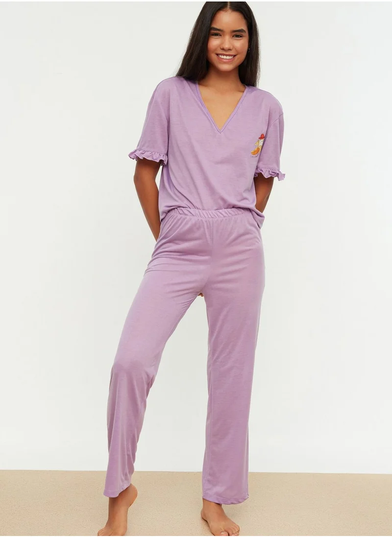 trendyol V-Neck T-Shirt & Pyjama Set