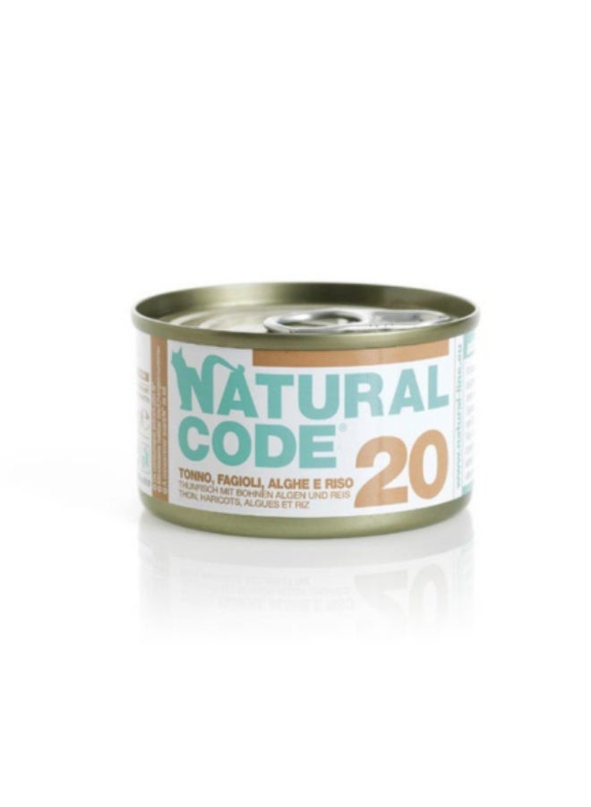 Natural Code 20 Tuna Beans and Seaweeds Cooking Water Wet Cat Food 85g