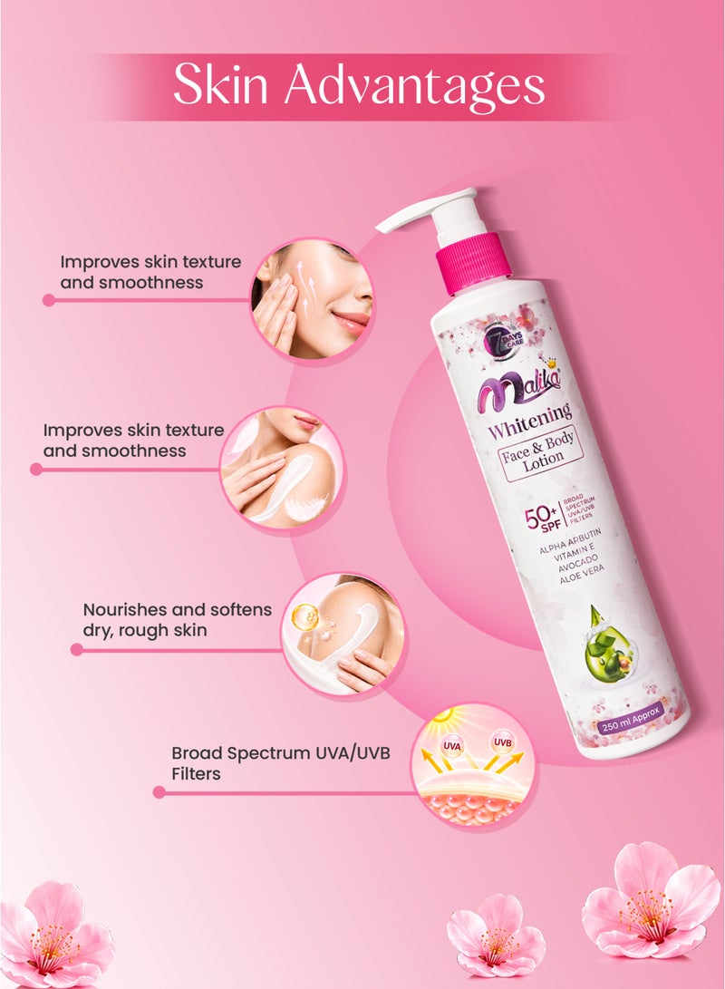مليكا مالیكا لوشن الجسم المُشرق للبشرة حجم 250ml | واقي شمس SPF 50 وحمض الهيالورونيك | مرطّب الجسم | يُخفّف البقع الداكنة ويُوحّد لون البشرة - Image 3