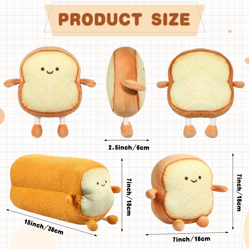 Yookeer 3 Pcs Funny Toast Bread Pillows Kawaii Bread Plush Stuffed Pillow 2 Size Cute Toast Sliced Cushion Kawaii Food Plushies Gifts for Boys Girls Birthday Bedroom Sofa Decorations - Image 3