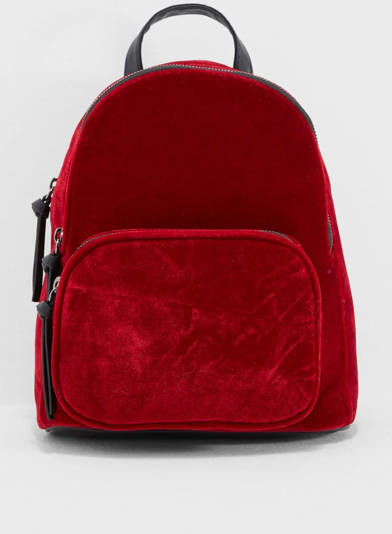 NEW LOOK Velvet Chunky Zip Mini Backpack