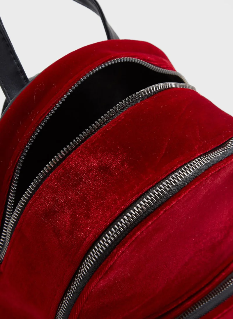 NEW LOOK Velvet Chunky Zip Mini Backpack
