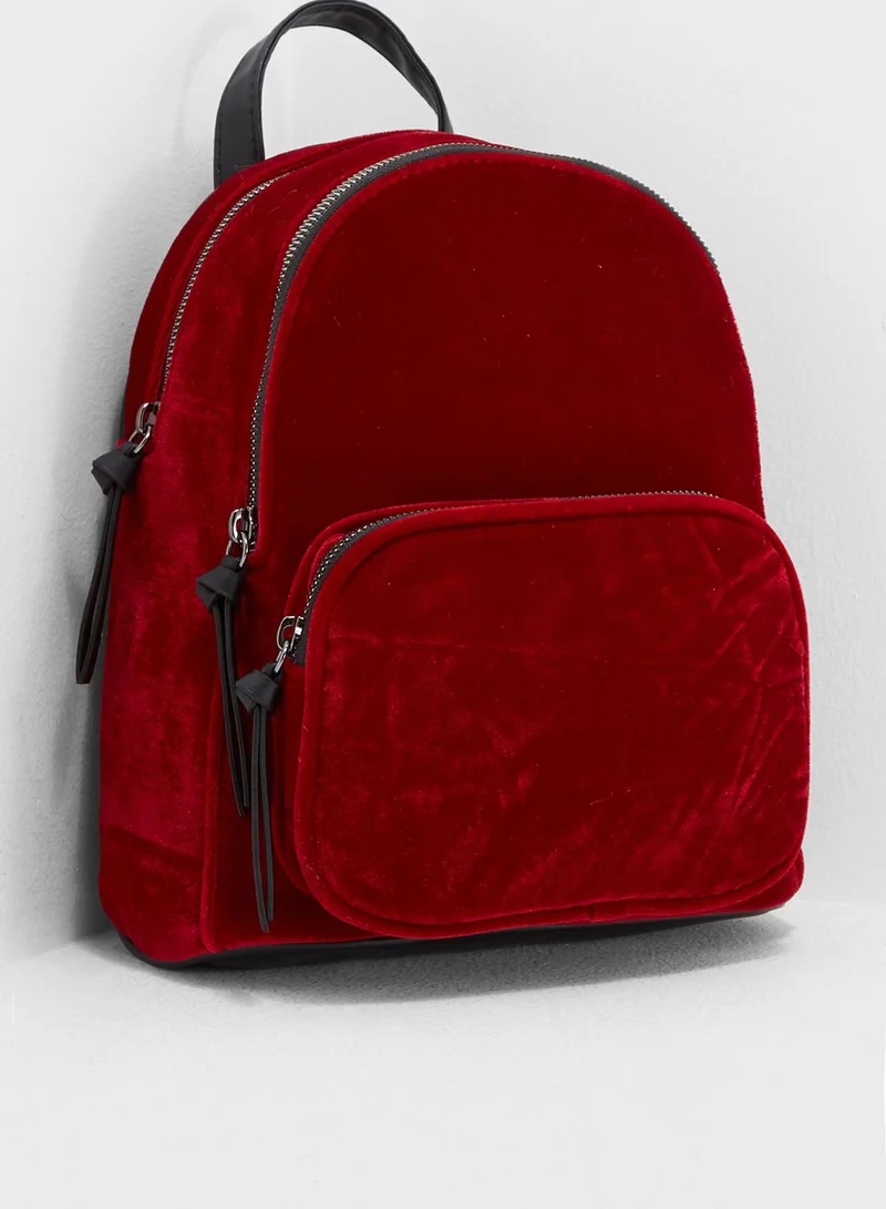 NEW LOOK Velvet Chunky Zip Mini Backpack