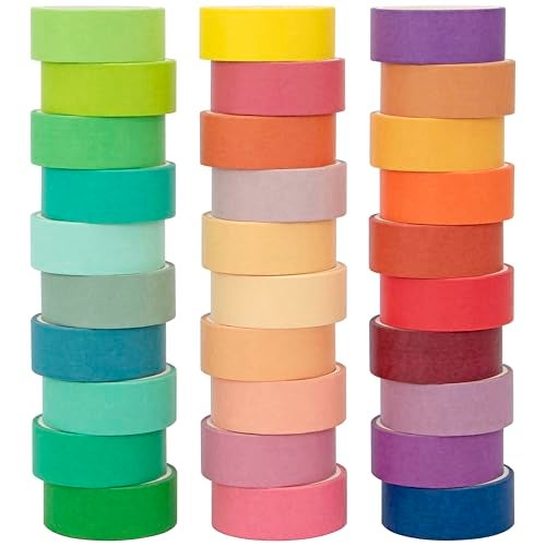 WAPETASHI Washi Tape Set 30 Rolls Decorative Tape Colored Tape Scrapbook Tape Craft Tape for Scrapbook Supplies Journaling Washy Tape Washy - Image 1