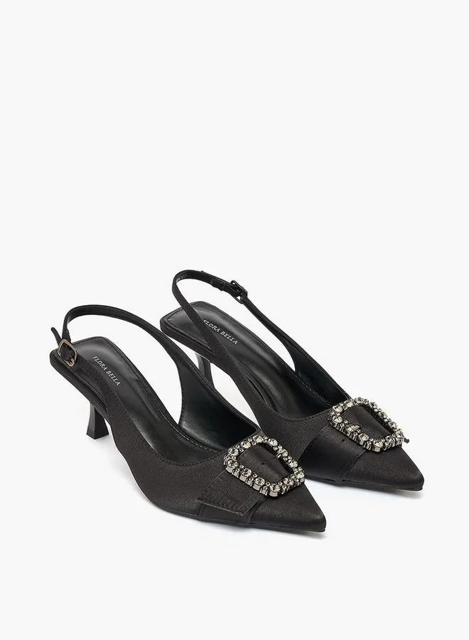 Flora Bella By Shoexpress BLACK Women Embellished Kitten Heel Pumps for Women | Best Price UAE