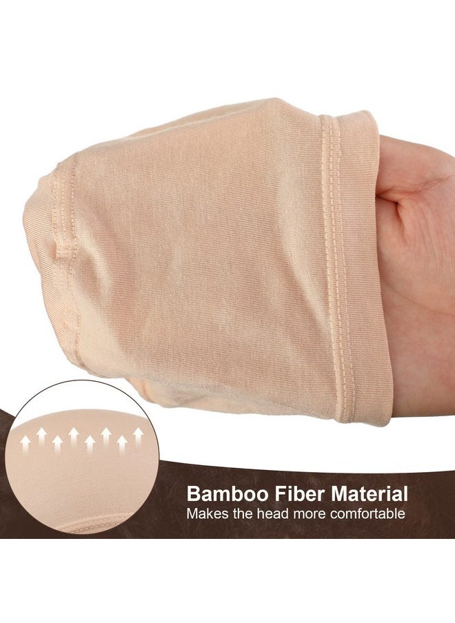 Janmercy - 4 Pcs Bamboo Fiber Wig Cap Bamboo Wig Liner Cap for Women Hairloss Elastic Breathable Bald Cap Under Wigs (Beige) - Image 1