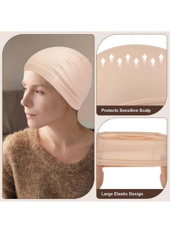 Janmercy - 4 Pcs Bamboo Fiber Wig Cap Bamboo Wig Liner Cap for Women Hairloss Elastic Breathable Bald Cap Under Wigs (Beige) - Image 1