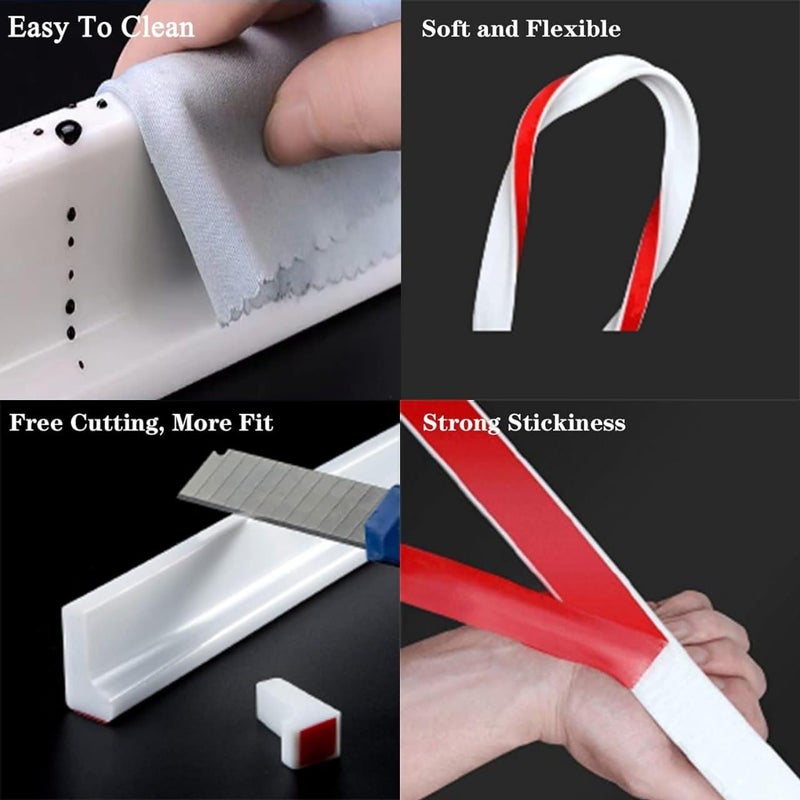 Delzon Water Barrier for SinkShower Threshold Water Dam Silicone Waterproof Barrier Bathroom and Kitchen 2 MeterWhite - Image 3