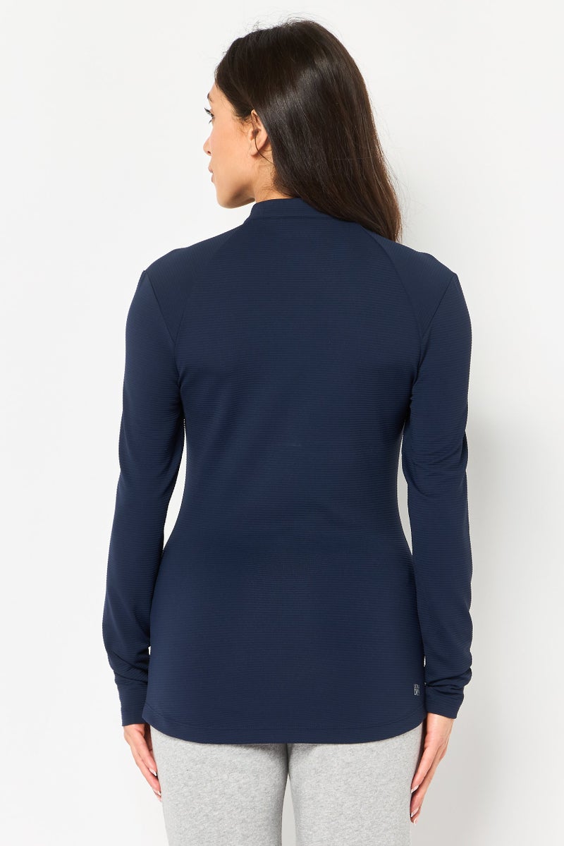 LACOSTE Women Mock Neck Long Sleeve Embroidered Logo Sweatshirt, Navy Blue - Image 4