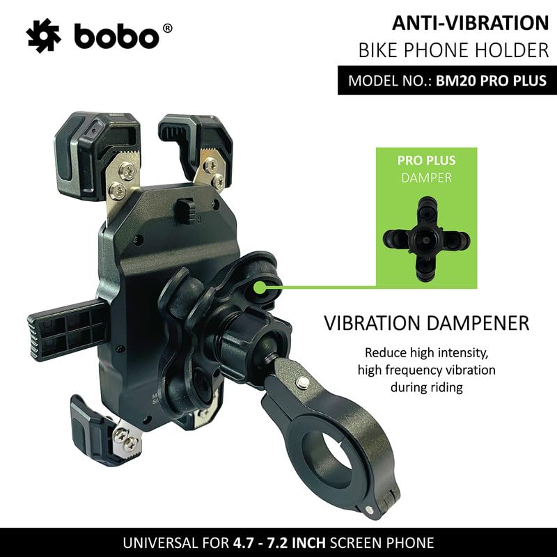 Bobo BM20 PRO Plus Four Corners Secure Grip with PRO Plus Vibration Damper Waterproof Bike/Motorcycle/Scooter Mobile Phone Holder Mount Ideal for Maps and GPS Navigation (Black) - Image 2