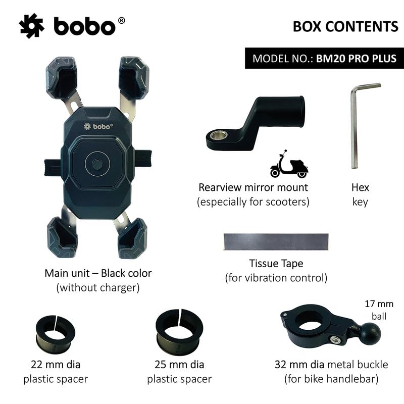 Bobo BM20 PRO Plus Four Corners Secure Grip with PRO Plus Vibration Damper Waterproof Bike/Motorcycle/Scooter Mobile Phone Holder Mount Ideal for Maps and GPS Navigation (Black) - Image 4