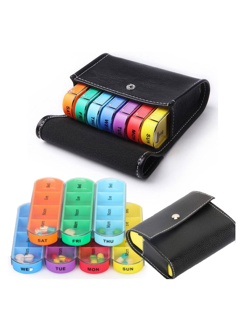 KASTWAVE Rainbow Medicine Box, Pill Seven Day Notebook Portable Storage Box, Suitable for Pills, Vitamins/Fish Oil/Tonic Travel, Work Drug Management Container (Pill Box with Leather case) - Image 1