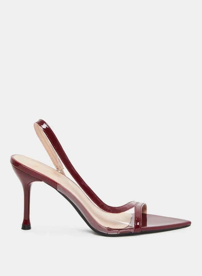 Styli Styli Burgundy Clear Strap Stiletto Heel Sandals