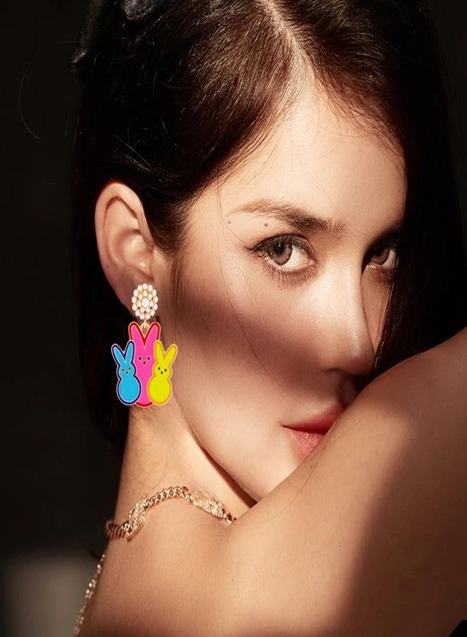 WCRAZYE Beaded Easter Earrings for Women Dainty Cute Egg Bunny Dangle Earrings Sparkling Pearl Bead Drop Earrings Spring Holiday Jewelry Gifts (Three Rabbit) - Image 2