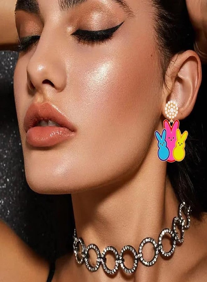 WCRAZYE Beaded Easter Earrings for Women Dainty Cute Egg Bunny Dangle Earrings Sparkling Pearl Bead Drop Earrings Spring Holiday Jewelry Gifts (Three Rabbit) - Image 4