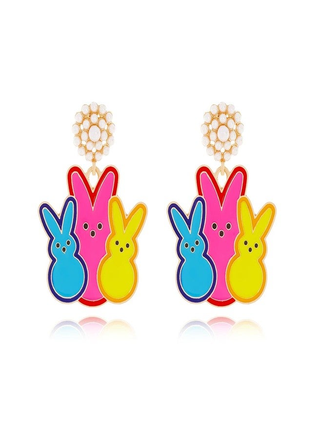 WCRAZYE Beaded Easter Earrings for Women Dainty Cute Egg Bunny Dangle Earrings Sparkling Pearl Bead Drop Earrings Spring Holiday Jewelry Gifts (Three Rabbit) - Image 1