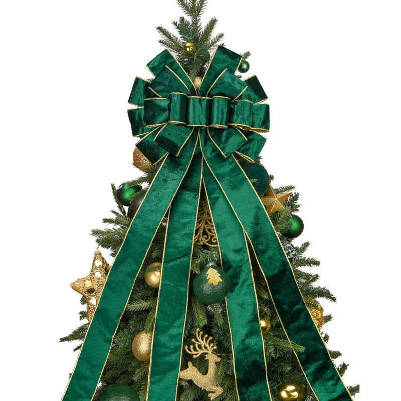 BUVANE Christmas Tree Topper48x13 Inches Velvet Toppers BowLarge Decorative Bows for Christmas Decoration Green
