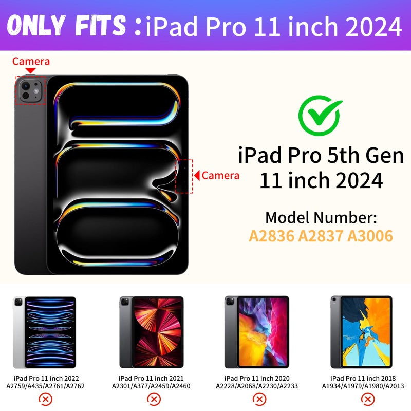 Wazzasoft for iPad Pro 11 Inch Case M5 2025/M4 2024 - Smart Folio Cover (Auto Wake/Sleep) with Build-in Pencil Holder for Apple Tablet Soft PU Leather Cover for Women Girls,Retro Floral - Image 2