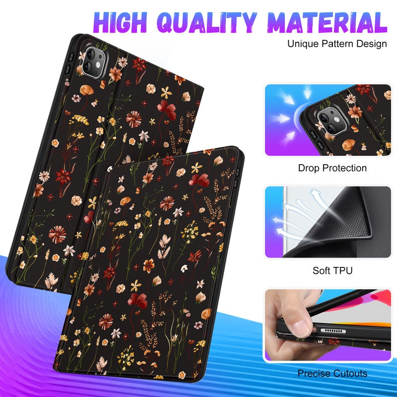 Wazzasoft for iPad Pro 11 Inch Case M5 2025/M4 2024 - Smart Folio Cover (Auto Wake/Sleep) with Build-in Pencil Holder for Apple Tablet Soft PU Leather Cover for Women Girls,Retro Floral - Image 4