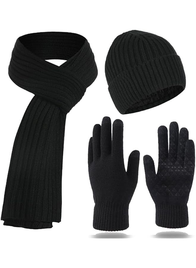PROMASS Winter Beanie Hat Scarf Gloves 3Pcs Set for Men Womens Thermal Ski Cap Long Scarves Neck Warmer Touch Screen Mittens Suit Warm Knit - Image 1