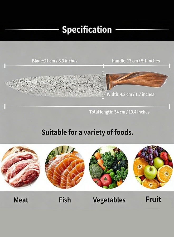 Saiboro Chef's Knives 8-inch,Super Sharp Professional Chef's Knife ,Best Kitchen Knives with Ergonomic Wooden Handle,Laser-etched Damascus-style pattern,Made of German High-carbon Stainless Steel,With Gift Box - Image 2