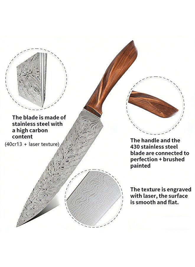 Saiboro Chef's Knives 8-inch,Super Sharp Professional Chef's Knife ,Best Kitchen Knives with Ergonomic Wooden Handle,Laser-etched Damascus-style pattern,Made of German High-carbon Stainless Steel,With Gift Box - Image 4