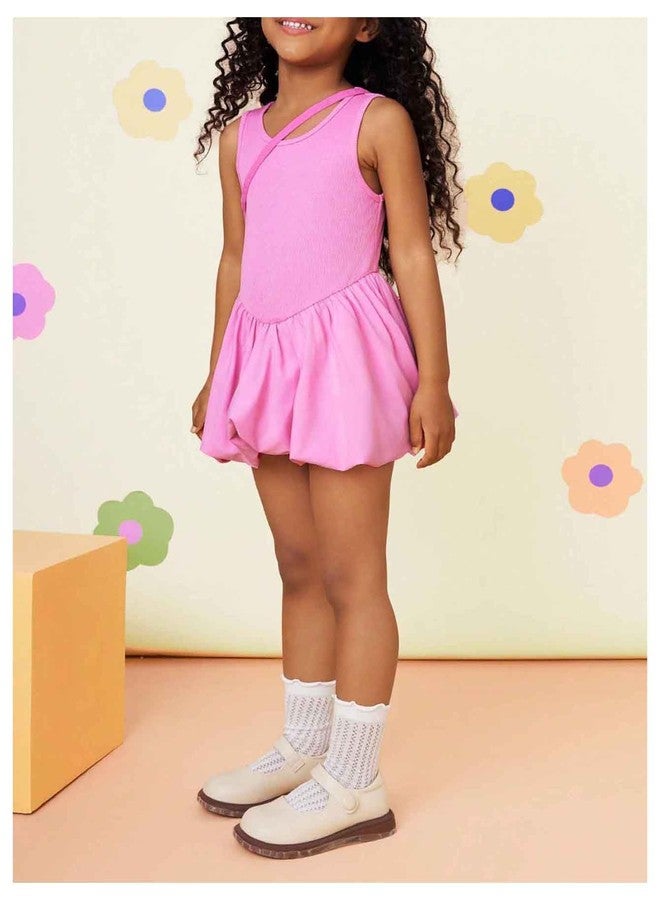 WDIRARA Toddler Girl's Cute Sleeveless Bubble Dress Crew Neck A Line Short Dress Pink 5Y - Image 5
