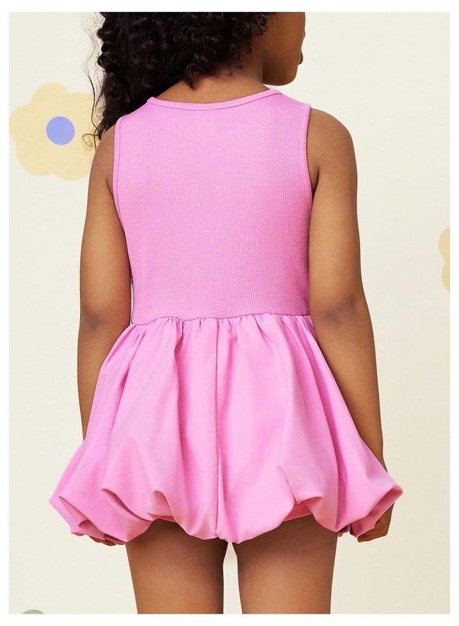 WDIRARA Toddler Girl's Cute Sleeveless Bubble Dress Crew Neck A Line Short Dress Pink 5Y - Image 2
