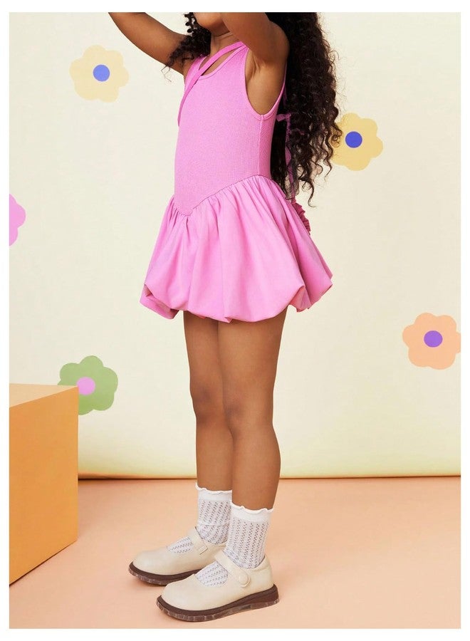 WDIRARA Toddler Girl's Cute Sleeveless Bubble Dress Crew Neck A Line Short Dress Pink 5Y - Image 4