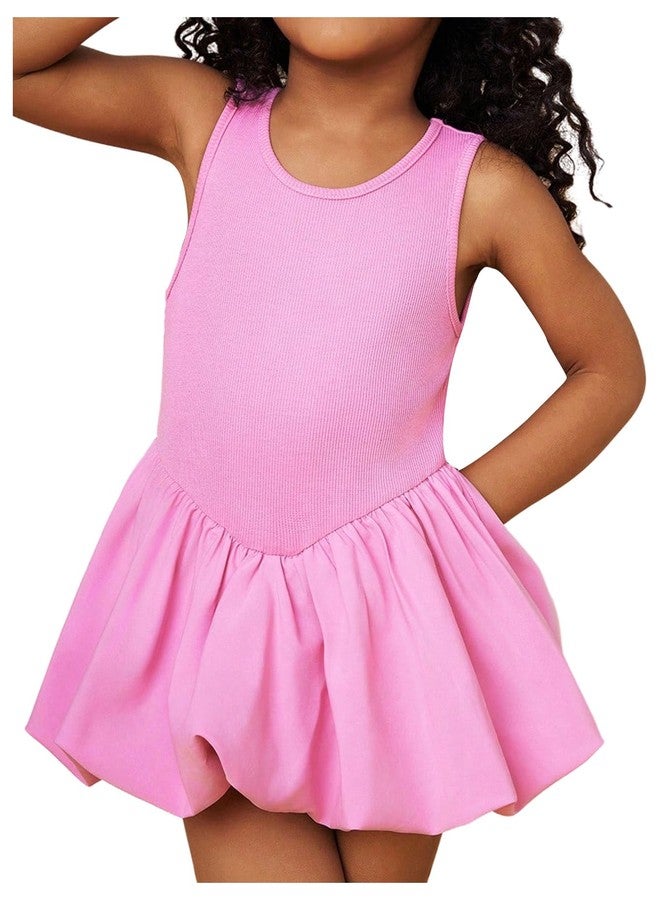 WDIRARA Toddler Girl's Cute Sleeveless Bubble Dress Crew Neck A Line Short Dress Pink 5Y - Image 1