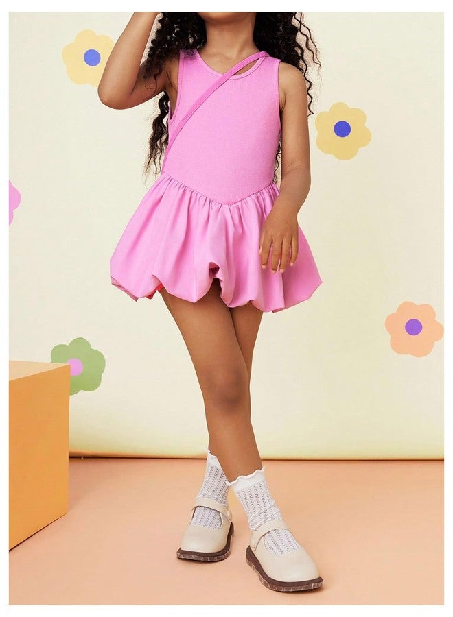 WDIRARA Toddler Girl's Cute Sleeveless Bubble Dress Crew Neck A Line Short Dress Pink 5Y - Image 3
