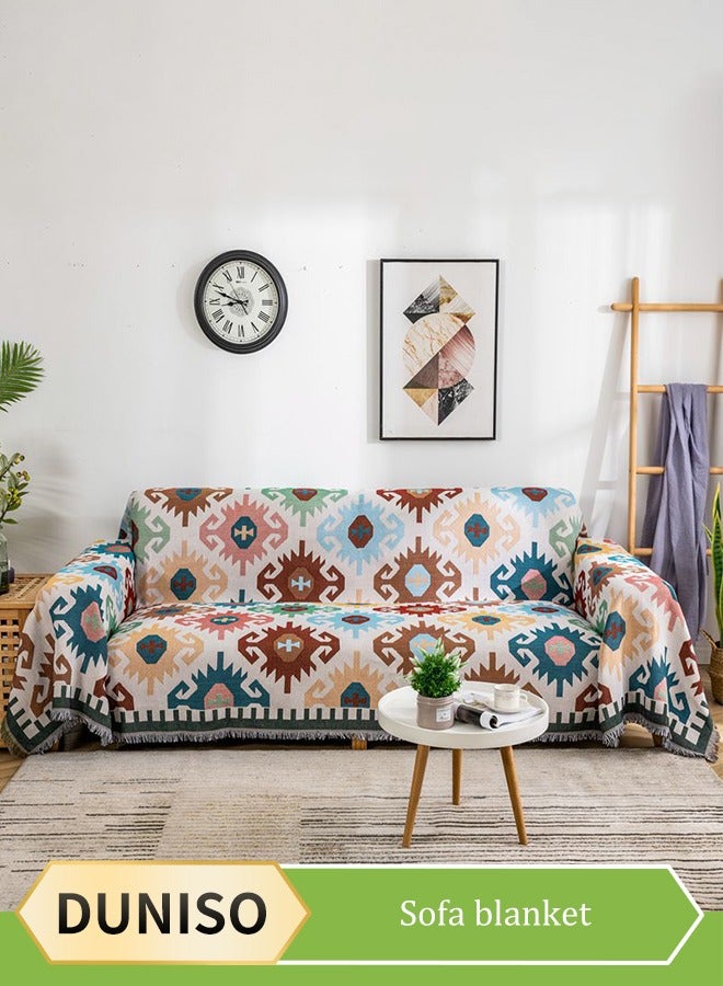 DUNISO غطاء أريكة بسيط، منشفة أريكة، أنماط هندسية استخدام مزدوج للغطاء أريكة قطعة واحدة من البياضات سهلة العناية بها بطانية متعددة الوظائف شال منشفة أريكة (180x130 سم) - Image 1