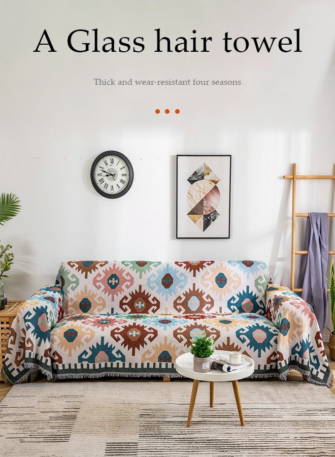 DUNISO غطاء أريكة بسيط، منشفة أريكة، أنماط هندسية استخدام مزدوج للغطاء أريكة قطعة واحدة من البياضات سهلة العناية بها بطانية متعددة الوظائف شال منشفة أريكة (180x130 سم) - Image 3