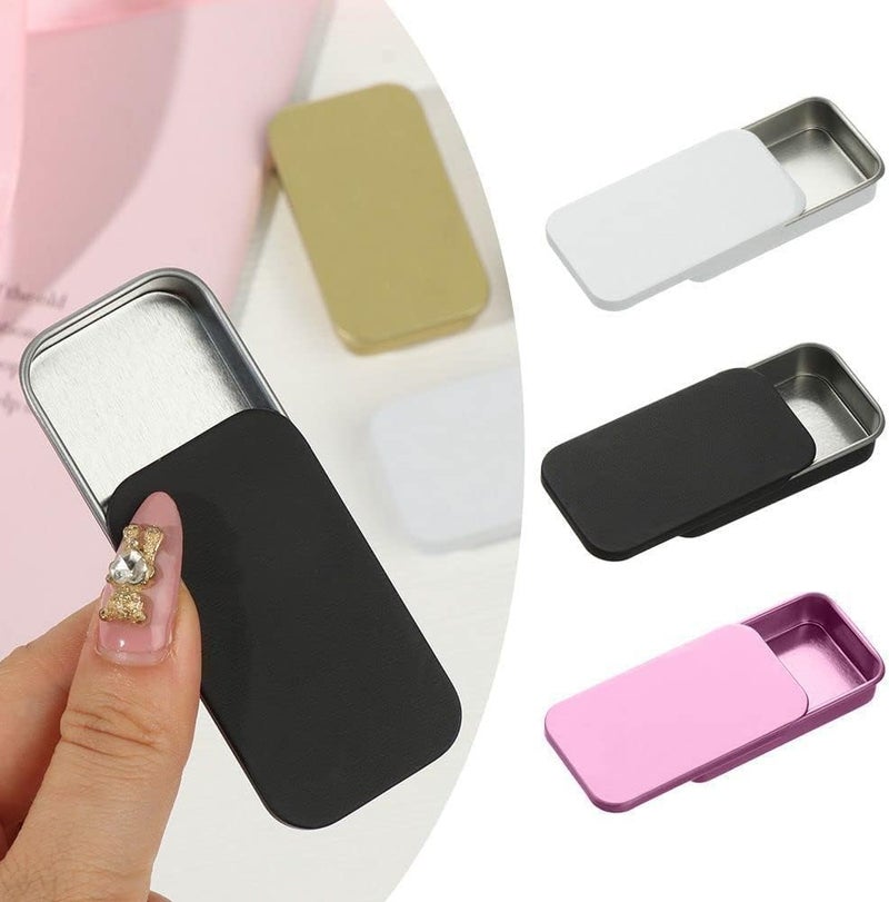 WinldMonmo Black Metal Rectangular Tinplate Push Candy Cases, 3.15 x 1.34 x 0.47 inches, Empty Mini Tin Box, Hinged Containers, Small Organizer Box - Image 2