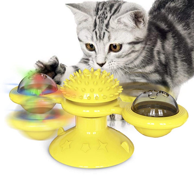 GBSYU Interactive Windmill Cat Toys with Catnip Cat Toys for Indoor Cats Funny Kitten Toys with LED Light Ball Suction CupCat Nip Toy for Cat chew Exercise Yellow - Image 2