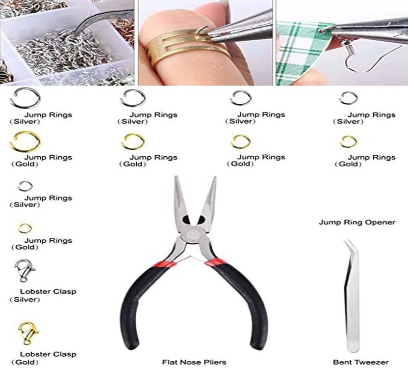 DIY Crafts DIY Crafts 1 Kg, Silver, Open Jump Rings Kit, 20x Lobster Clasps 1x Plier 1x Tweezers, Clasps Jump Rings Opener Pliers Tweezers for Jewelry Making, Accessories Repair P(1 Kg, Silver)  - Image 2