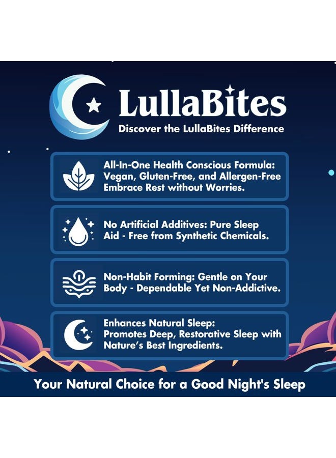 LullaBites Natural Sleep Gummies - Made in USA - With 5-HTP, L-Theanine, Magnesium & Valerian Root - Melatonin Free - Vegan - Halal - Sugar, Gluten Free - Sweet Strawberry - 60 Gummies - 30 Servings - Image 4