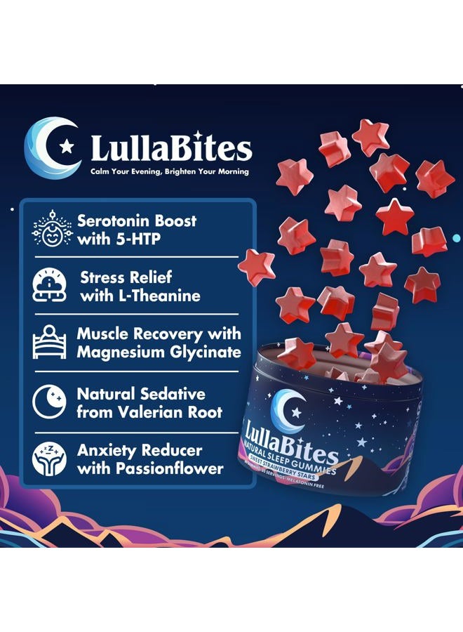 LullaBites Natural Sleep Gummies - Made in USA - With 5-HTP, L-Theanine, Magnesium & Valerian Root - Melatonin Free - Vegan - Halal - Sugar, Gluten Free - Sweet Strawberry - 60 Gummies - 30 Servings - Image 3