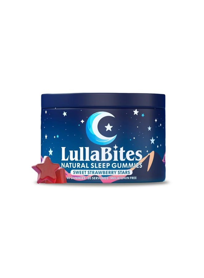 LullaBites Natural Sleep Gummies - Made in USA - With 5-HTP, L-Theanine, Magnesium & Valerian Root - Melatonin Free - Vegan - Halal - Sugar, Gluten Free - Sweet Strawberry - 60 Gummies - 30 Servings - Image 1
