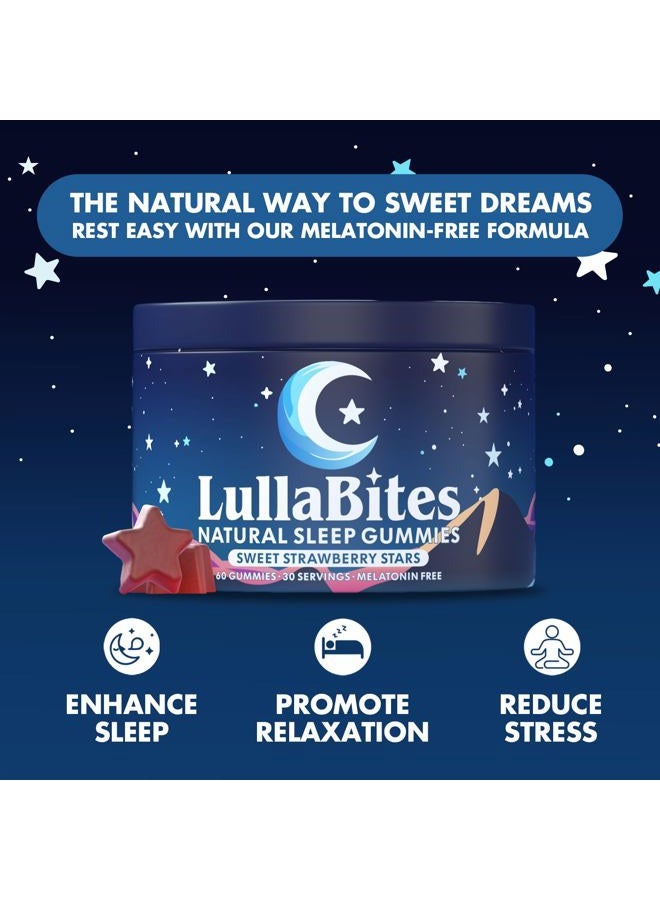 LullaBites Natural Sleep Gummies - Made in USA - With 5-HTP, L-Theanine, Magnesium & Valerian Root - Melatonin Free - Vegan - Halal - Sugar, Gluten Free - Sweet Strawberry - 60 Gummies - 30 Servings - Image 2