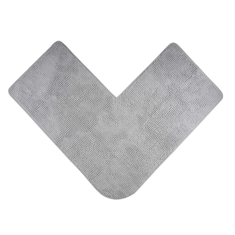 fluffy Bath Mat for Corner Showers made of Chenille with NonSlip Bottom LShape  Inner Dimensions 50 x 50 cm Grey