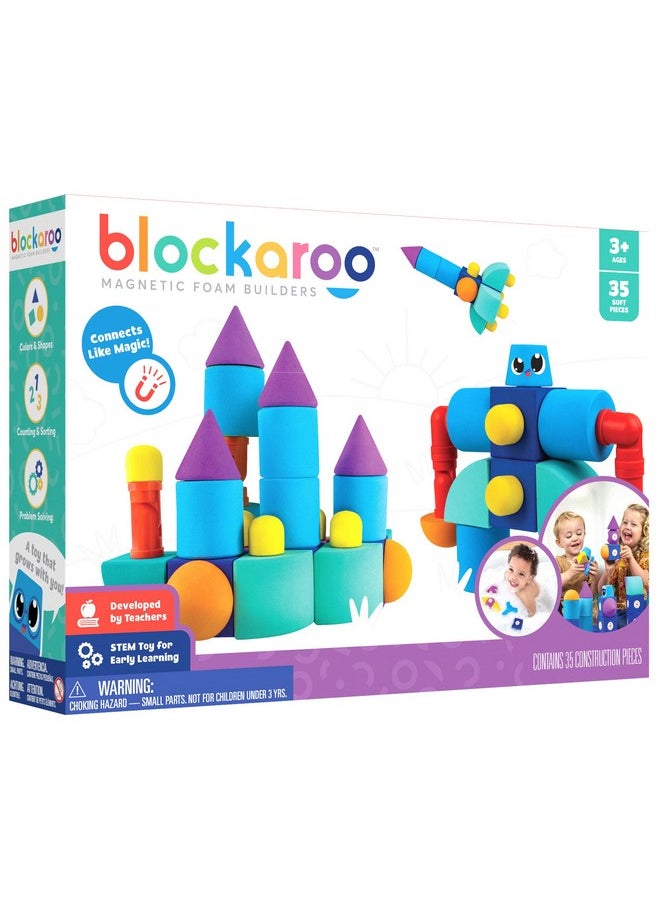 blockaroo Magnetic Foam Blocks - Stem Preschool Toys For Children, Toddlers, Boys And Girls, The Ultimate Bath Toy - Castle Set, Bath Building Blocks, Engineering Toys For Kids 3-6  - Image 1